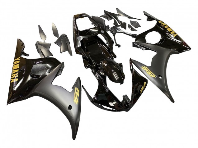 2003-2004 Yamaha YZF R6 Motorcycle Fairings - Glossy Black Matte Black Gold Decals Canada Websites