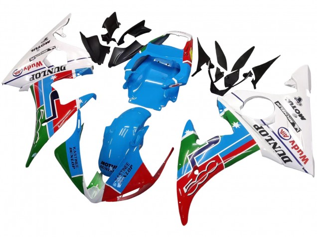 2005 Yamaha YZF 600 R6 Motorcycle Fairings - Light Blue White Green Red Kastinee Dunlop Motul Canada Websites