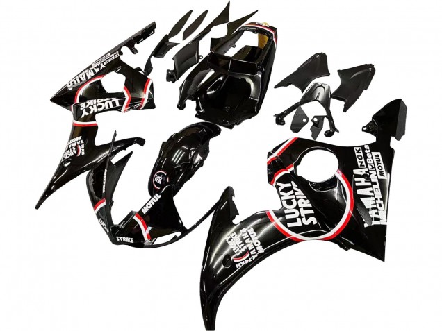 2005 Yamaha YZF 600 R6 Motorcycle Fairings - Glossy Black White Lucky Strike Motul Canada Websites