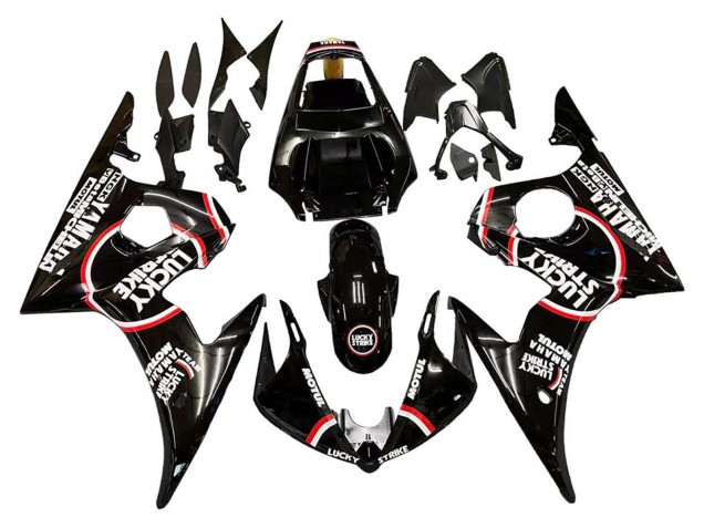 2005 Yamaha YZF 600 R6 Motorcycle Fairings - Glossy Black White Lucky Strike Motul Canada Websites