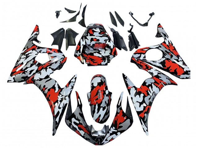 2005 Yamaha YZF 600 R6 Motorcycle Fairings - Black Red Grey Camouflage Canada Websites