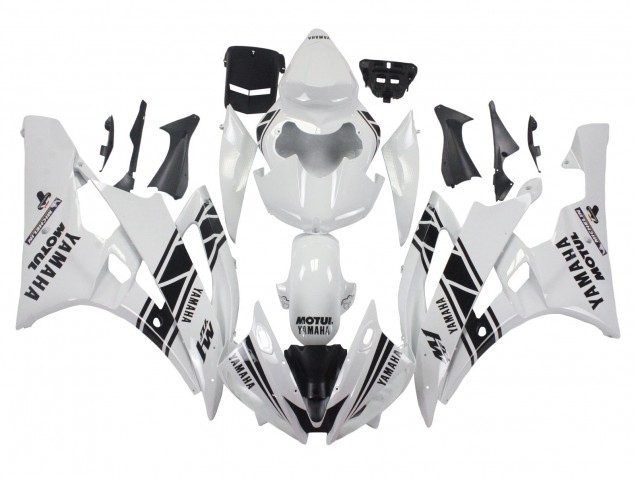 2006-2007 Yamaha YZF 600 R6 Motorcycle Fairings - White Glossy Black Motul Michelin Canada Websites