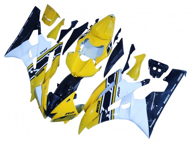 2006-2007 Yamaha YZF 600 R6 Motorcycle Fairings - Yellow White Glossy Black Motul Canada Websites