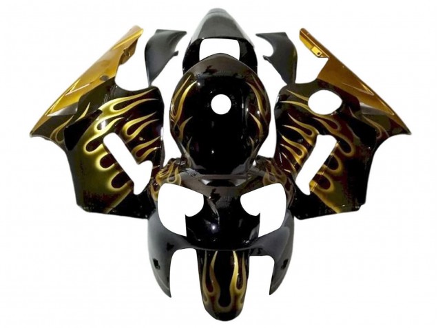 2000-2001 Kawasaki ZX12R Motorcycle Fairings - Glossy Black Gold Flame Canada Websites
