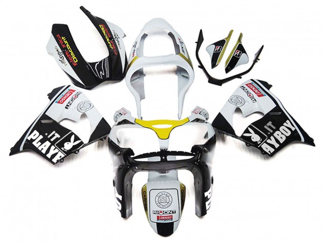 2000-2001 Kawasaki ZX9R Motorcycle Fairings - White Yellow Glossy Black Playboy Canada Websites