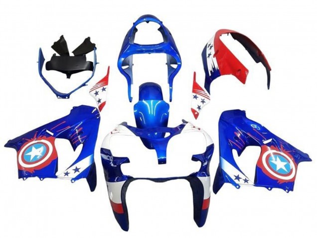 2002-2003 Kawasaki ZX9R Motorcycle Fairings - Blue White Red Captain America Star Canada Websites