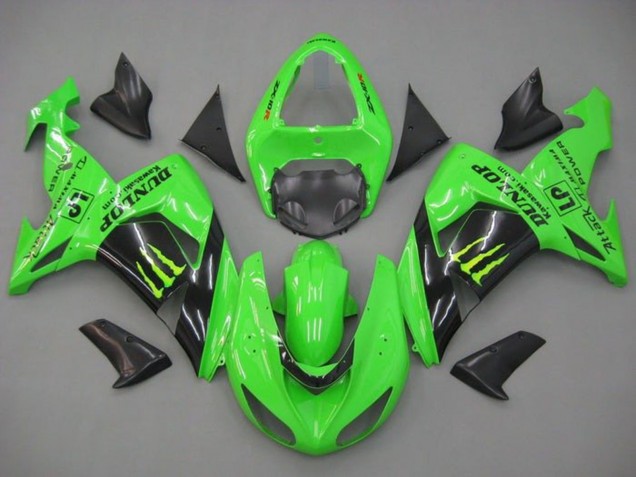 2006-2007 Kawasaki ZX10R Motorcycle Fairings - Green Glossy Black Monster Dunlop Canada Websites