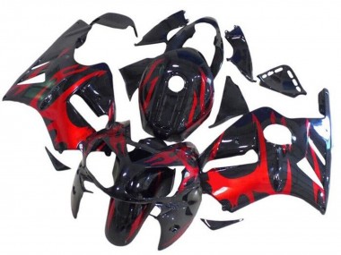 2002-2006 Kawasaki ZX12R Motorcycle Fairings - Glossy Black Red Tribal Canada Websites