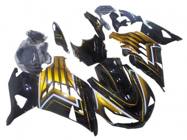 2012-2024 Kawasaki ZX14R ZZR1400 Motorcycle Fairings - Glossy Black Gold Stripe Canada Websites