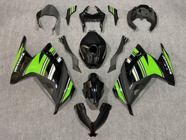 2013-2024 Kawasaki EX300 Motorcycle Fairings - Glossy Black Green White Stripe Canada Websites
