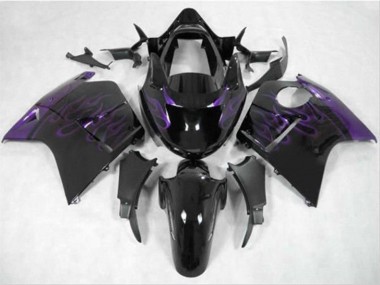 1996-2007 Honda CBR1100XX Blackbird Motorcycle Fairing - Glossy Black Purple Flame Canada Websites