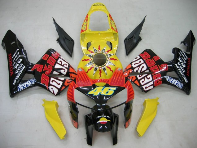 2005-2006 Honda CBR600RR Motorcycle Fairings - Black Yellow Rossi Canada Websites