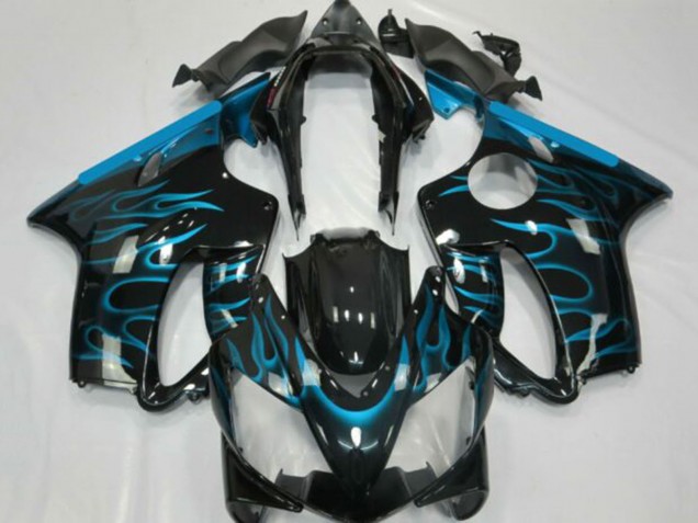 2001-2003 Honda CBR600 F4i Motorcycle Fairings - Glossy Black Light Blue Flame Canada Websites