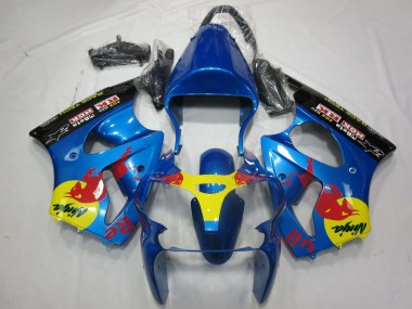2000-2002 Kawasaki ZX6R Motorcycle Fairings - Blue Yellow Black Red Bull Canada Websites