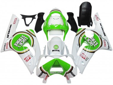 2003-2004 Kawasaki ZX6R Motorcycle Fairings - White Green Motul Lucky Strike Canada Websites