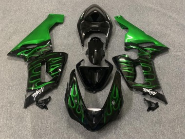 2005-2006 Kawasaki ZX6R Motorcycle Fairings - Glossy Black Green Flame Canada Websites