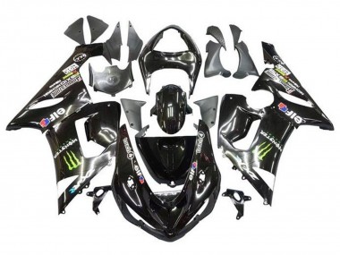 2005-2006 Kawasaki ZX6R Motorcycle Fairings - Glossy Black Yellow Monster Canada Websites