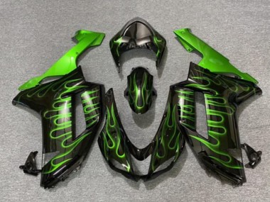 2007-2008 Kawasaki ZX6R Motorcycle Fairings - Black Green Flame Canada Websites