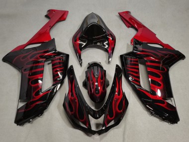 2007-2008 Kawasaki ZX6R Motorcycle Fairings - Black Red Flame Canada Websites
