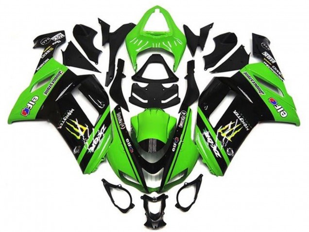 2007-2008 Kawasaki ZX6R Motorcycle Fairings - Green Black Monster Elf Canada Websites