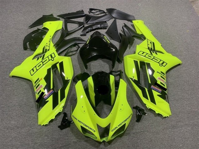 2007-2008 Kawasaki ZX6R Motorcycle Fairings - Neon Yellow Black Icon Canada Websites