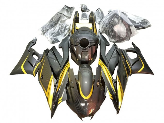 2022-2024 Yamaha YZF R3/R25 Motorcycle Fairings - Gold Black Carbon Fiber Style Canada Websites