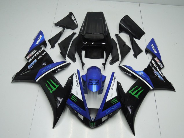 2002-2003 Yamaha YZF 1000 R1 Motorcycle Fairings - Blue White Black Green Motul Green Monster Canada Websites