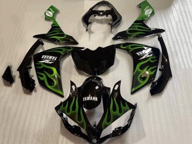 2007-2008 Yamaha YZF 1000 R1 Motorcycle Fairings - Glossy Black Green Flame Canada Websites