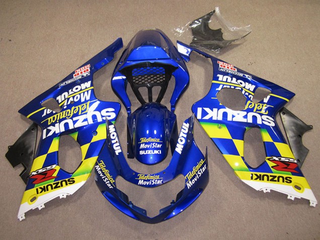 2000-2002 Suzuki GSXR 1000 Motorcycle Fairings - Blue Yellow White Telefonica MoviStar Canada Websites