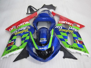 2001-2003 Suzuki GSXR 600 Motorcycle Fairings - Blue Green Red Telefumica MoviStar Canada Websites