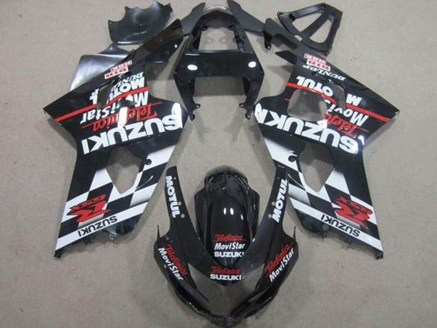 2004-2005 Suzuki GSXR 600 Motorcycle Fairings - Glossy Black Red White Telefumica MoviStar Canada Websites