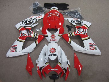 2006-2007 Suzuki GSXR 600 Motorcycle Fairings - White Red Lucky Strike Motul Canada Websites