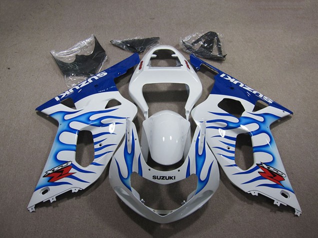 2001-2003 Suzuki GSXR 750 Motorcycle Fairings - White Blue Flame Canada Websites