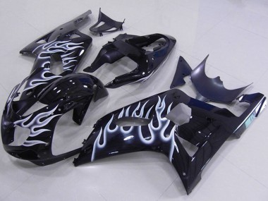 2001-2003 Suzuki GSXR 750 Motorcycle Fairings - Glossy Black White Flame Canada Websites