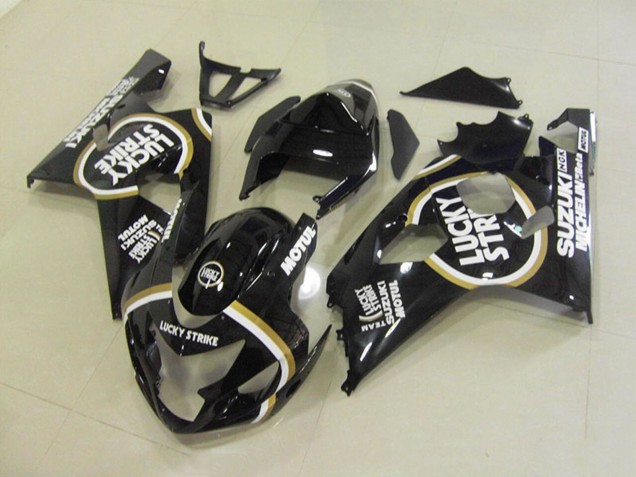 2004-2005 Suzuki GSXR 750 Motorcycle Fairings - Glossy Black White Lucky Strike Motul Canada Websites