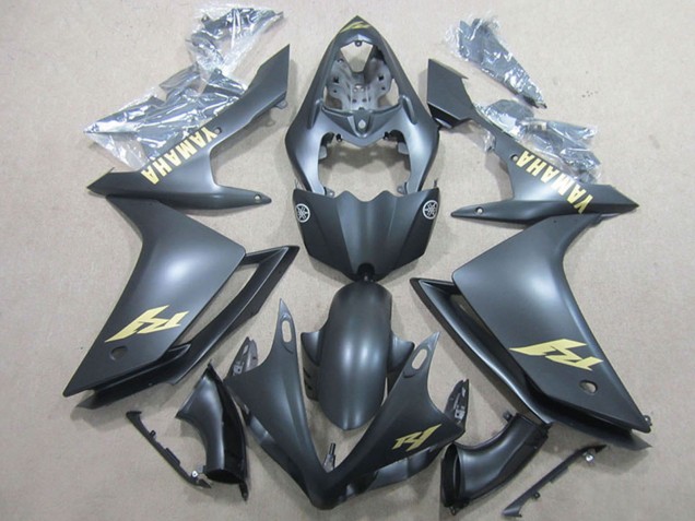2007-2008 Yamaha YZF R1 Motorcycle Fairings - Matte Black Gold Decal Canada Websites