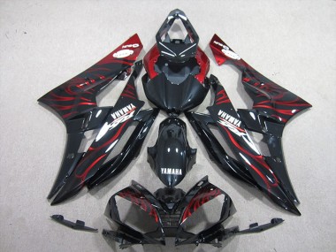 2006-2007 Yamaha YZF R6 Motorcycle Fairings - Glossy Black Red Flame Canada Websites