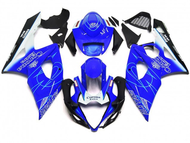 2005-2006 Blue and White Corona Style GSXR 1000 Fairings 2005-2006 Blue and White Corona Style GSXR 1000 Fairings