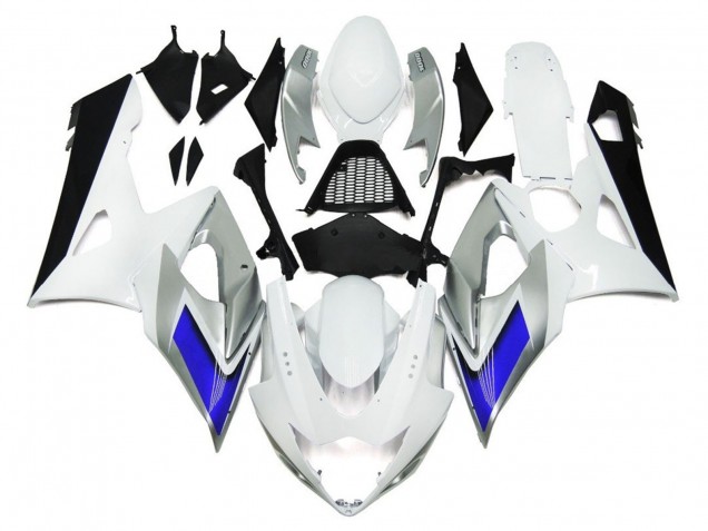 2005-2006 Gloss White Style with Silver Hints and Blue GSXR 1000 Fairings 2005-2006 Gloss White Style with Silver Hints and Blue GSXR 1000 Fairings