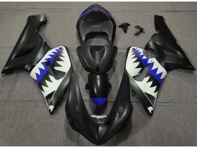 2005-2006 Matte Black and Blue Shark ZX6R Fairings