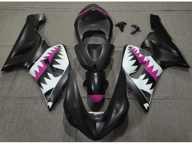 2005-2006 Matte Black and Pink Shark ZX6R Fairings 2005-2006 Matte Black and Pink Shark ZX6R Fairings