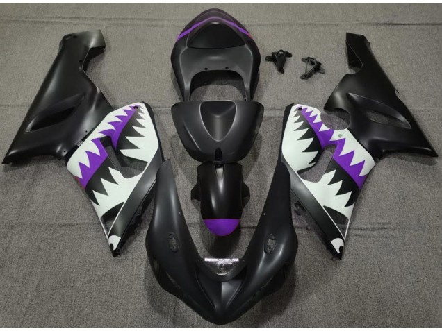 2005-2006 Matte Black and Purple Shark ZX6R Fairings 2005-2006 Matte Black and Purple Shark ZX6R Fairings