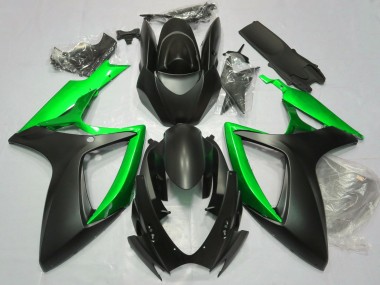 2006-2007 Matte Black & Green GSXR 600-750 Fairings