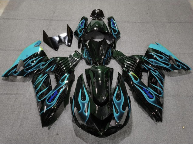 2006-2011 Light Blue Flame ZX14R Fairings 2006-2011 Light Blue Flame ZX14R Fairings
