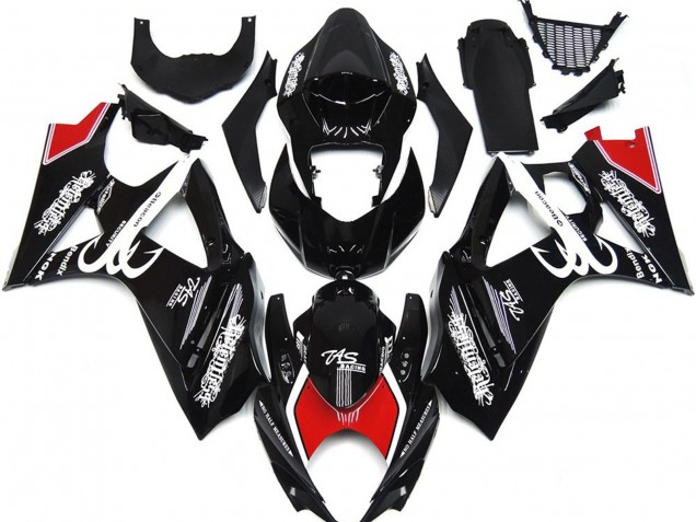 2007-2008 Black and White with Red Skrib GSXR 1000 Fairings 2007-2008 Black and White with Red Skrib GSXR 1000 Fairings