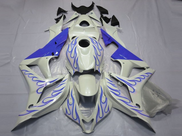 2007-2008 Blue Flame on White CBR600RR Fairings 2007-2008 Blue Flame on White CBR600RR Fairings