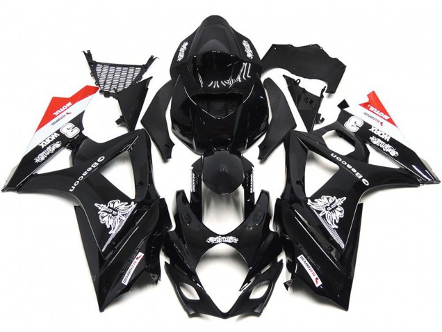 2007-2008 Custom Black with Hint of White and Red GSXR 1000 Fairings 2007-2008 Custom Black with Hint of White and Red GSXR 1000 Fairings