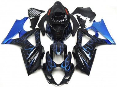 2007-2008 Custom Blue and Black Flame GSXR 1000 Fairings