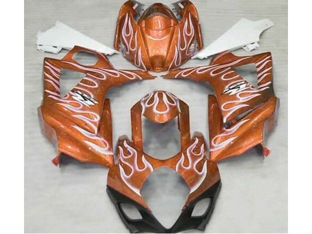 2007-2008 Gloss Orange and White Flame GSXR 1000 Fairings 2007-2008 Gloss Orange and White Flame GSXR 1000 Fairings