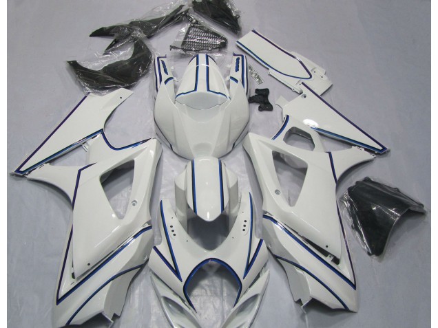 2007-2008 Gloss White Blue Pin Stripe GSXR 1000 Fairings